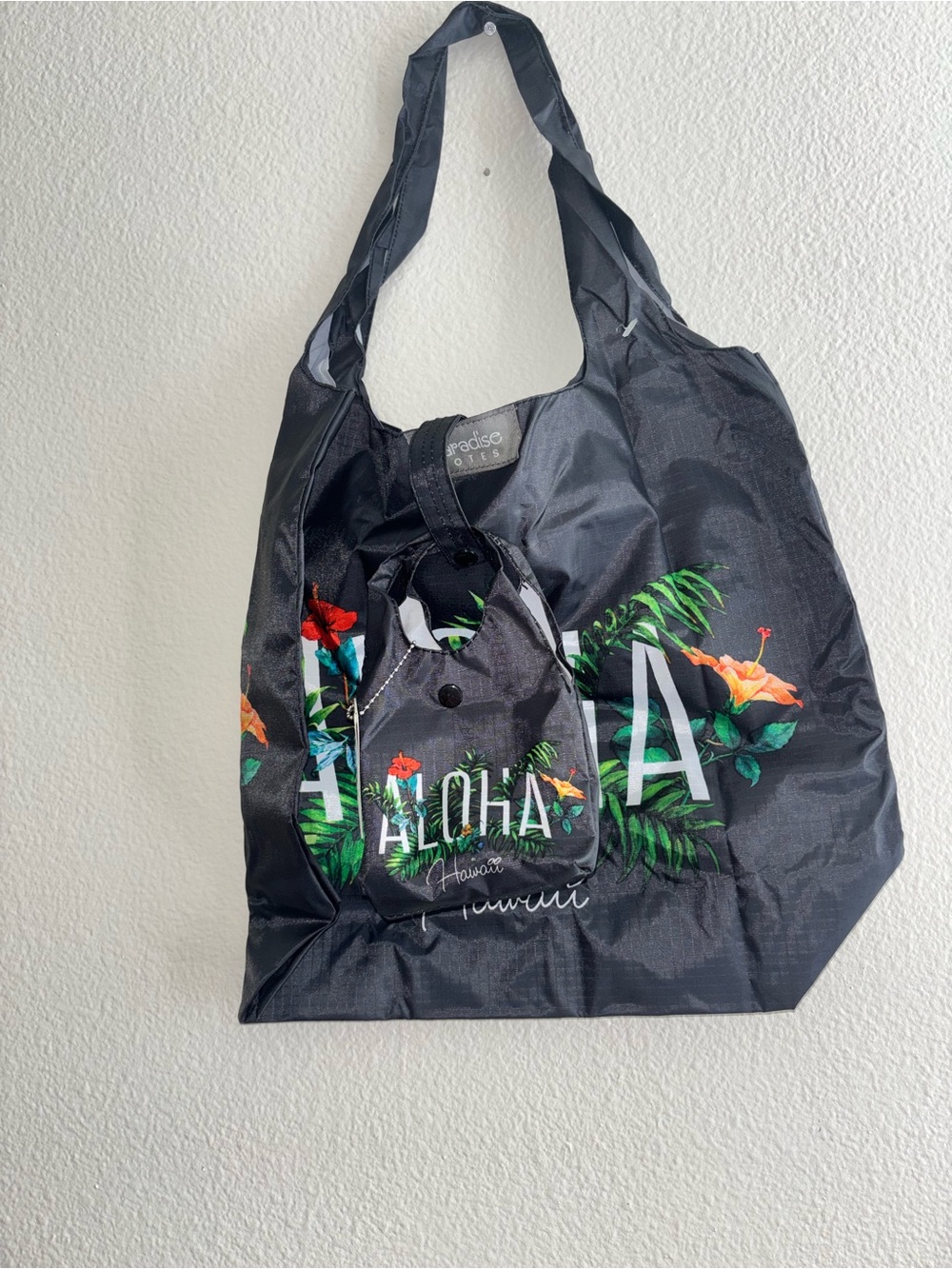 HAWAIIAN BLACK ALOHA HAWAII REUSABLE SHOPPING BAG FOLDABLE TOTE